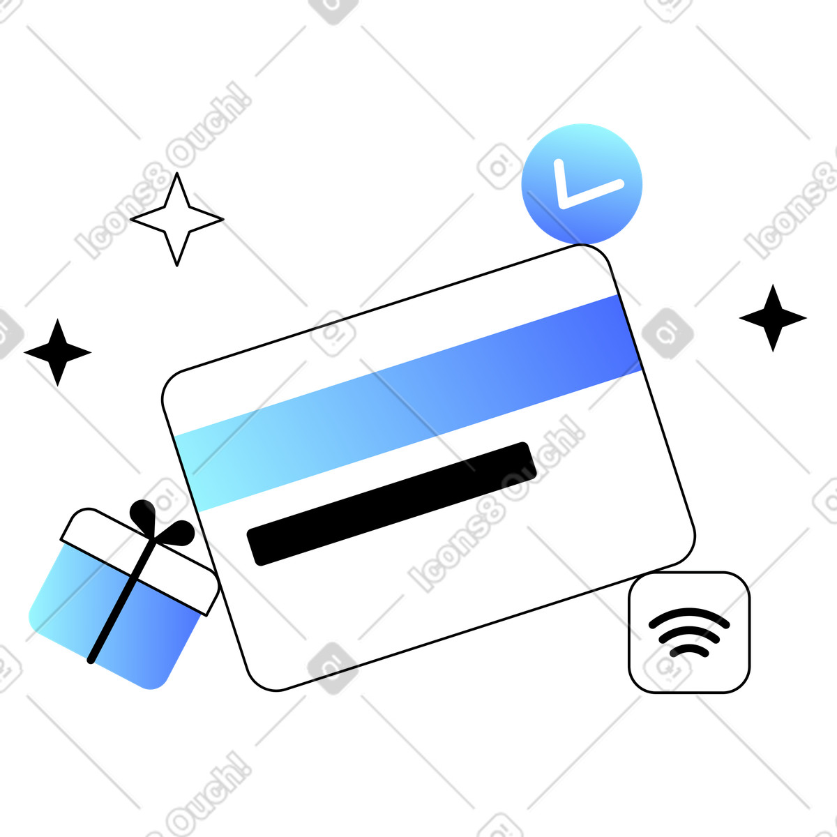 Payment by bank card, loyalty program illustration in PNG, SVG