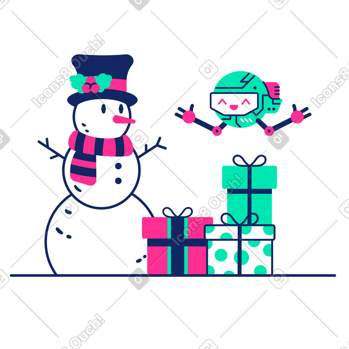 Ilustración Robot entregando regalos de navidad en estilo Cyborg a descargar en PNG y SVG