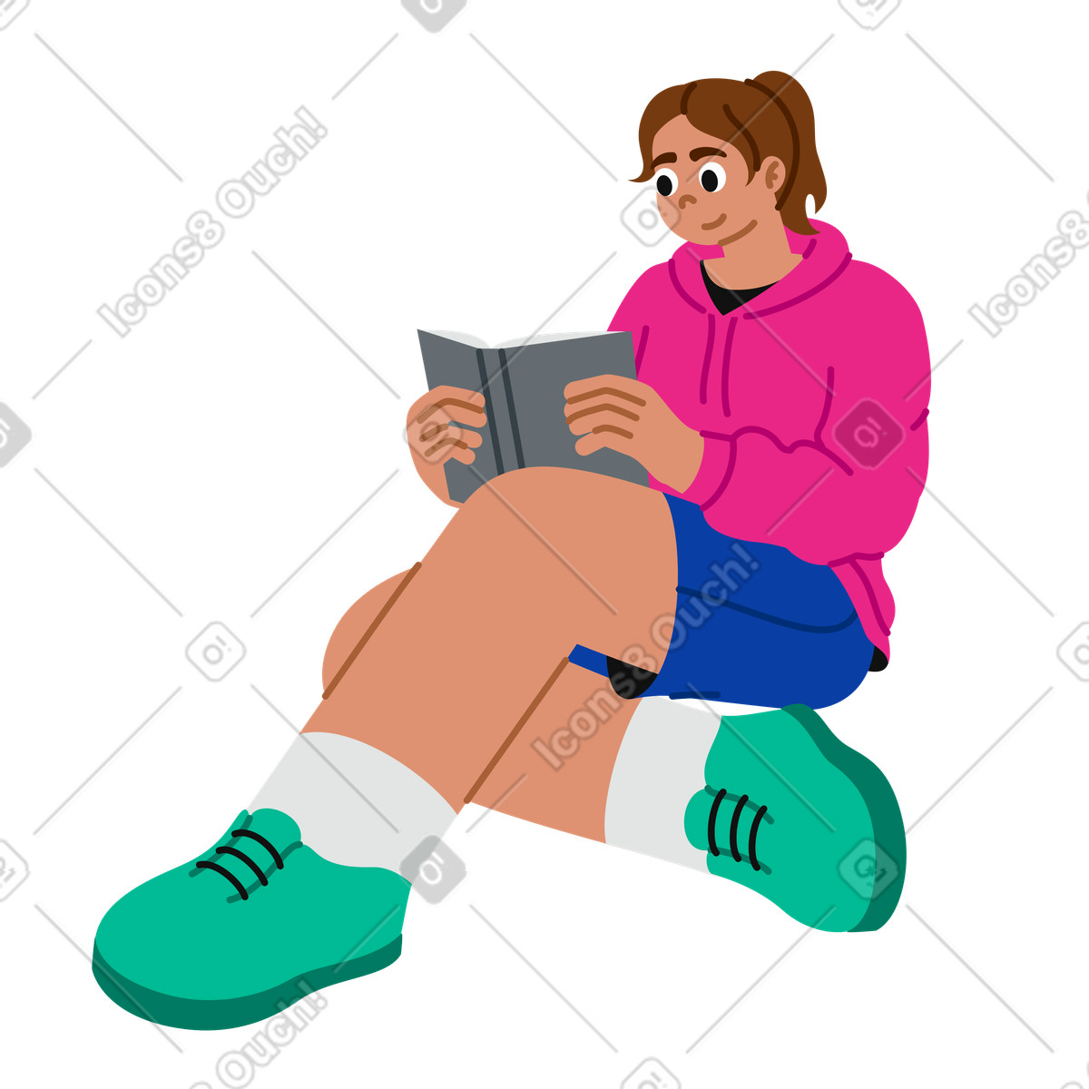 Young woman reading a book illustration reader clipart image in PNG SVG GIF