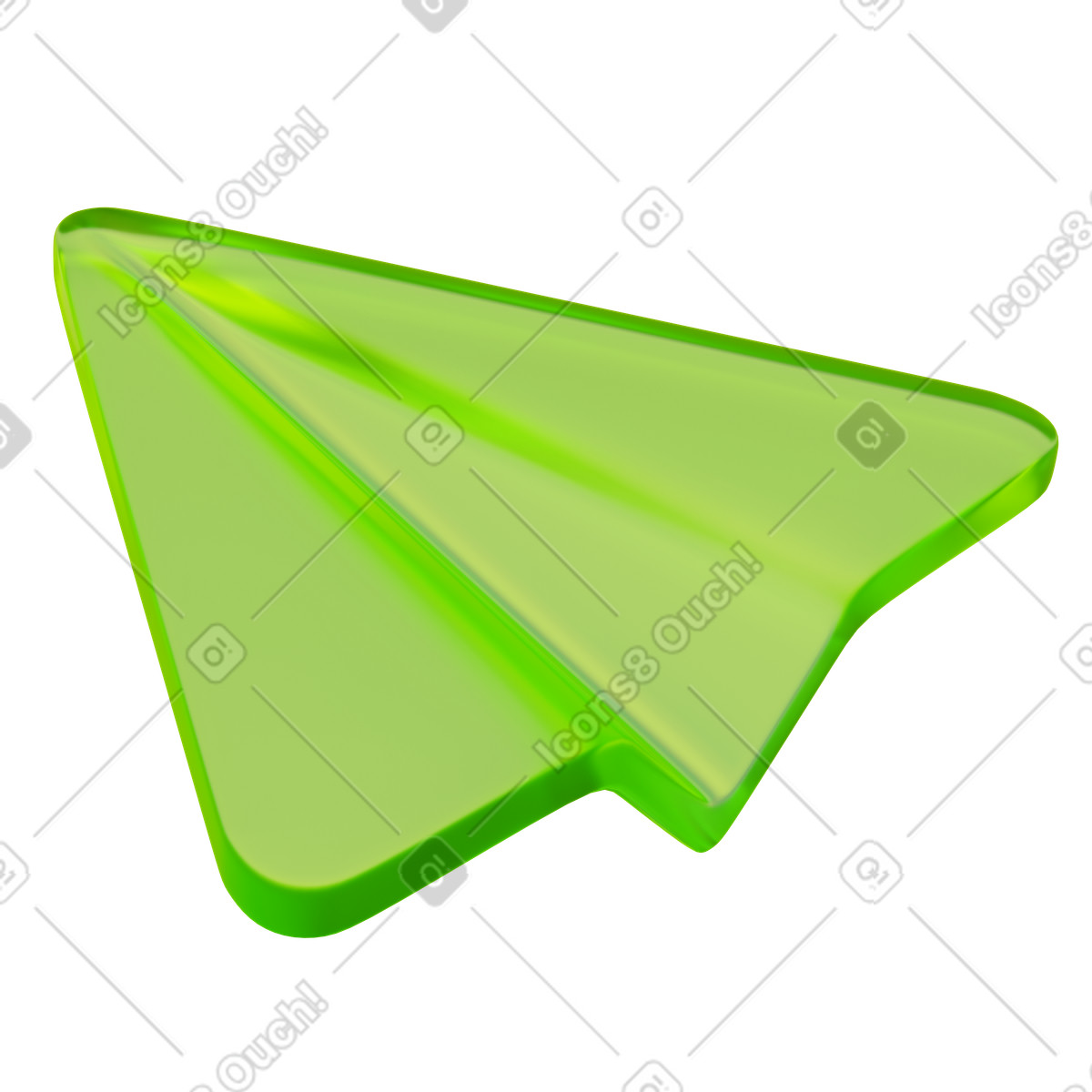 Green glass paper plane icon for email send symbol illustration in 3D Playful style download in PNG, SVG