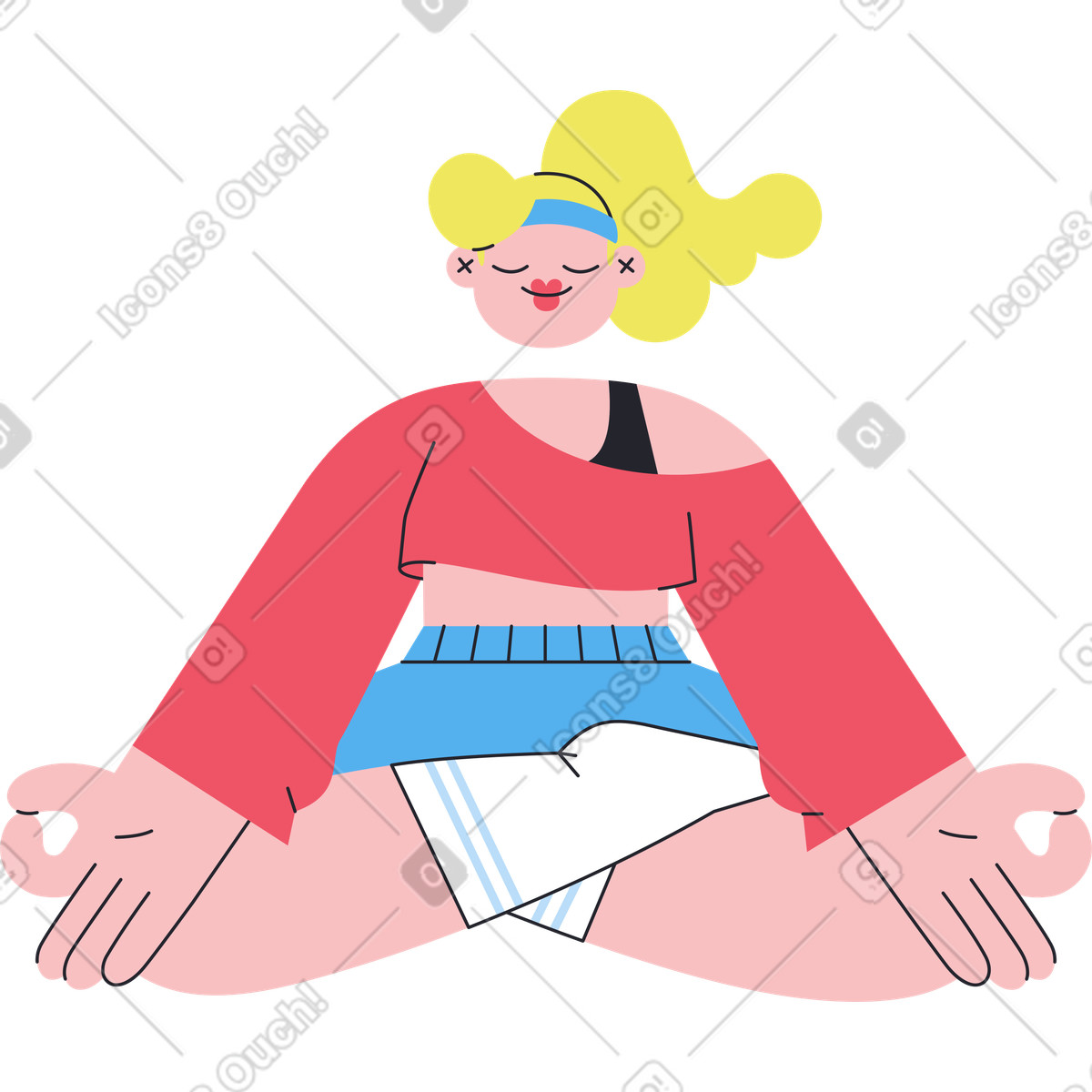 Mädchen meditiert-Illustration im Boba-Stil als Download in PNG, SVG