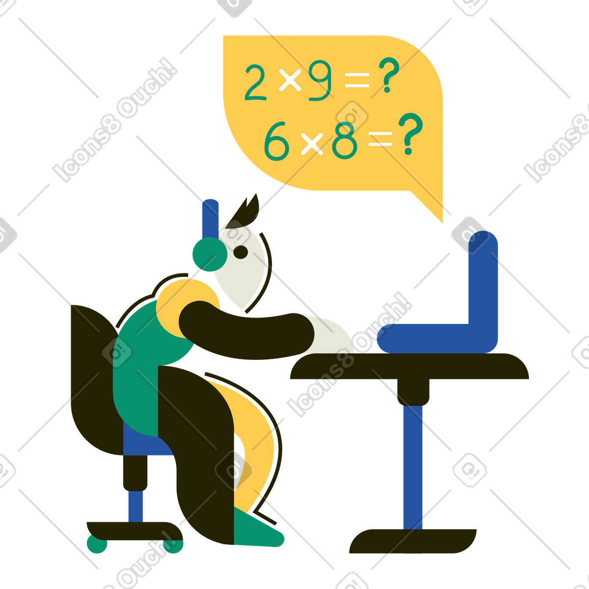 Illustration Un jeune étudiant engagé dans l'apprentissage des mathématiques en ligne le style Spot à télécharger aux formats PNG, SVG
