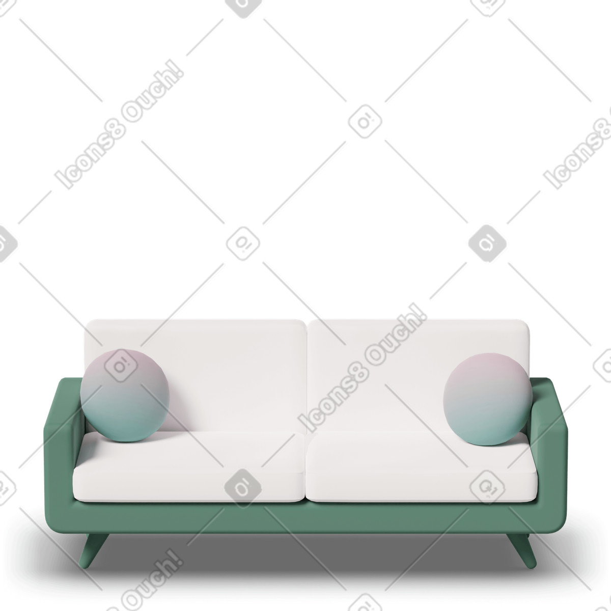 Green sofa with two pillows illustration in 3D Casual life style download in PNG, SVG