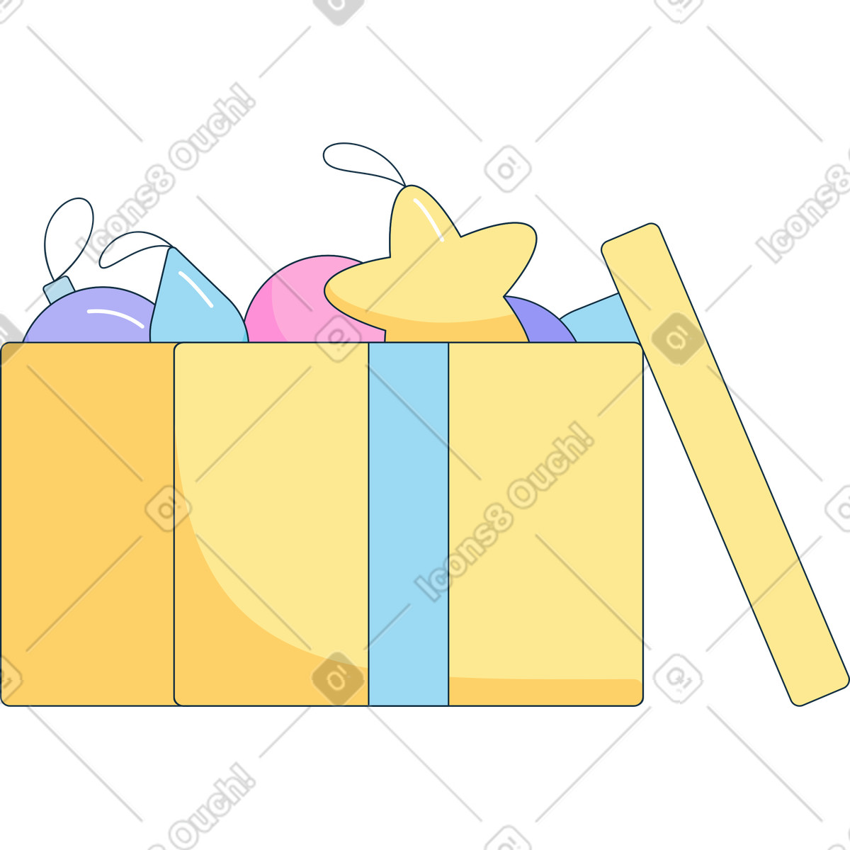 Schachtel mit weihnachtsschmuck-Illustration im Bubble gum-Stil als Download in PNG, SVG