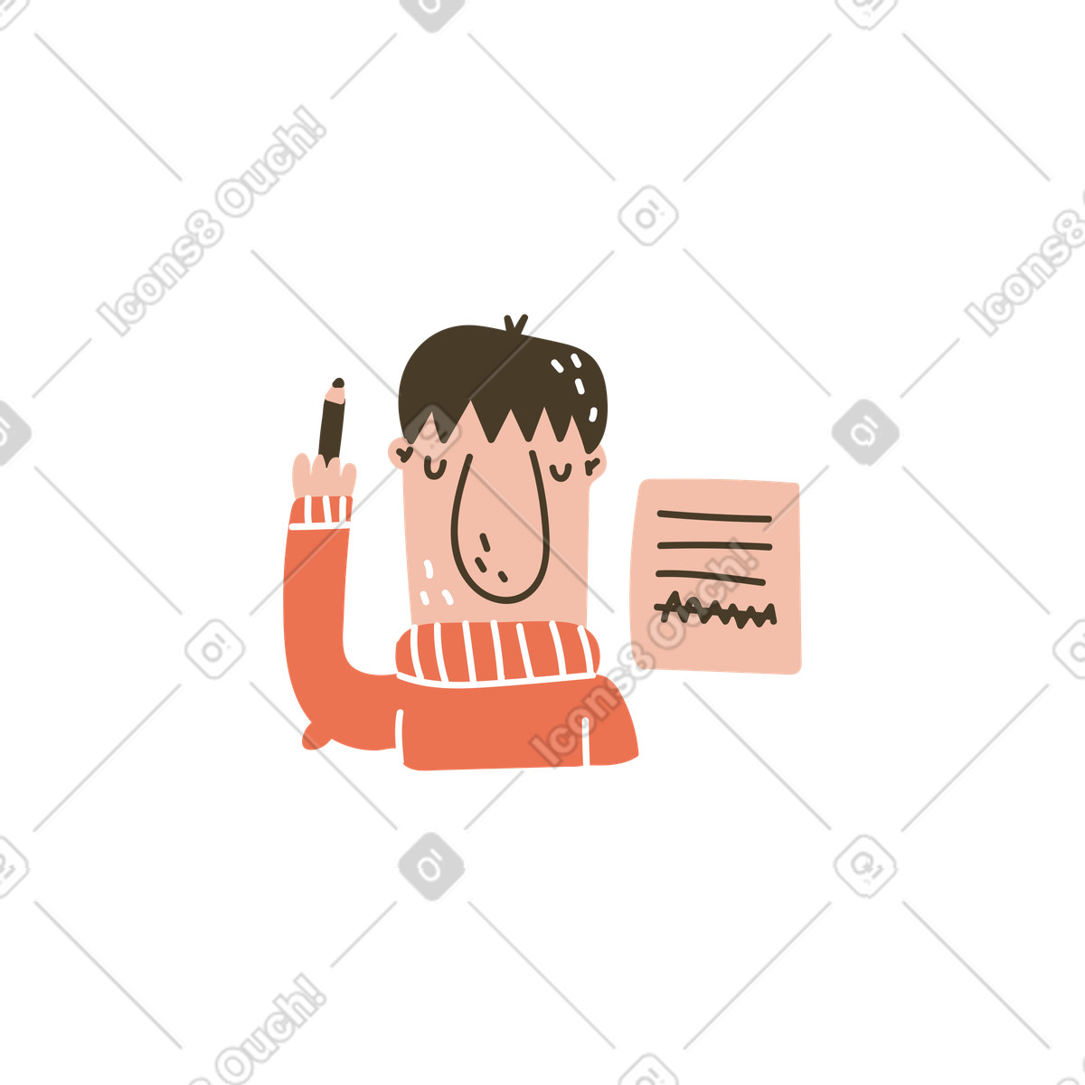 Mann löscht einen eintrag auf einem blatt-Illustration im Karlsson-Stil als Download in PNG, SVG
