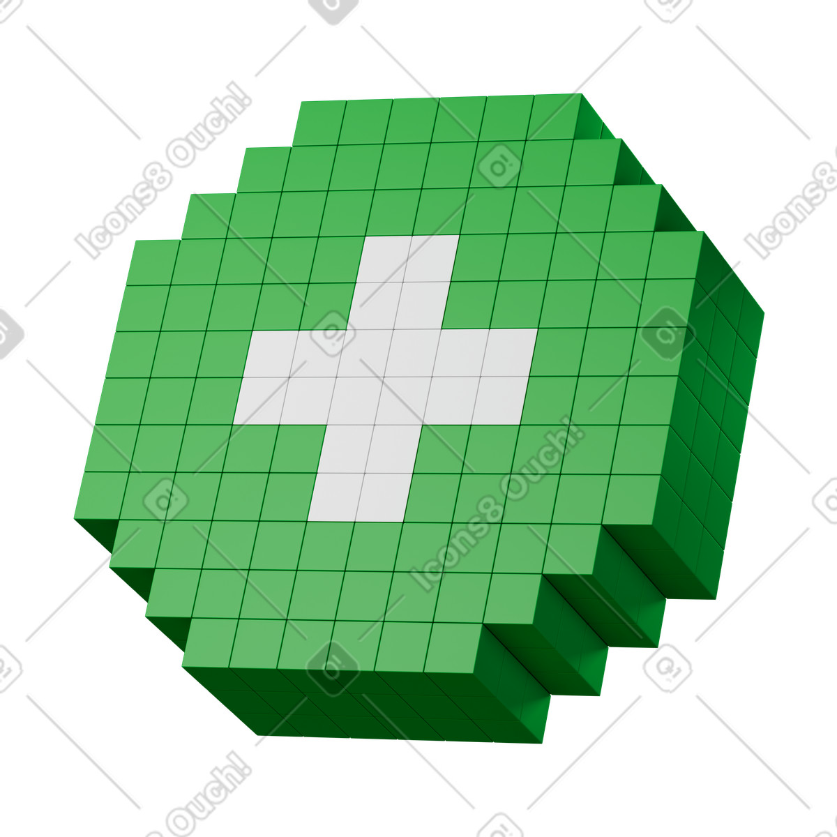 3D Stickle 스타일의 Add symbol blocky green button for digital interface and apps 일러스트레이션 PNG, SVG 다운로드