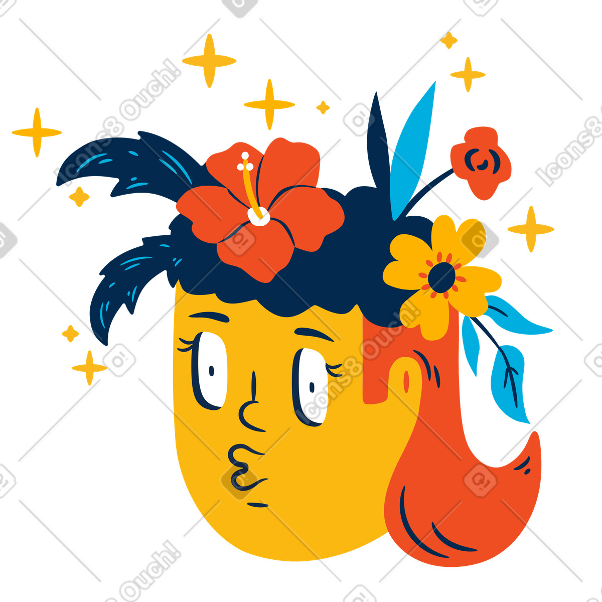 Ilustración Cabeza de mujer con flores en estilo Flame a descargar en PNG y SVG