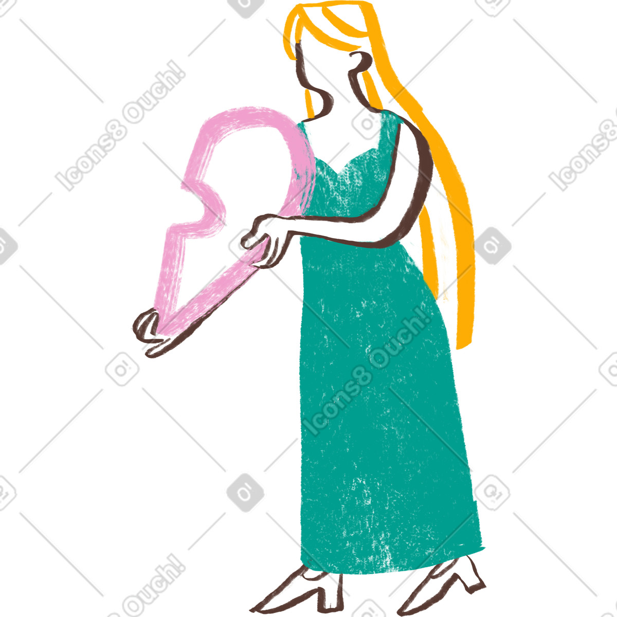 Blond woman in a dress with one half of heart illustration Company style download PNG, SVG