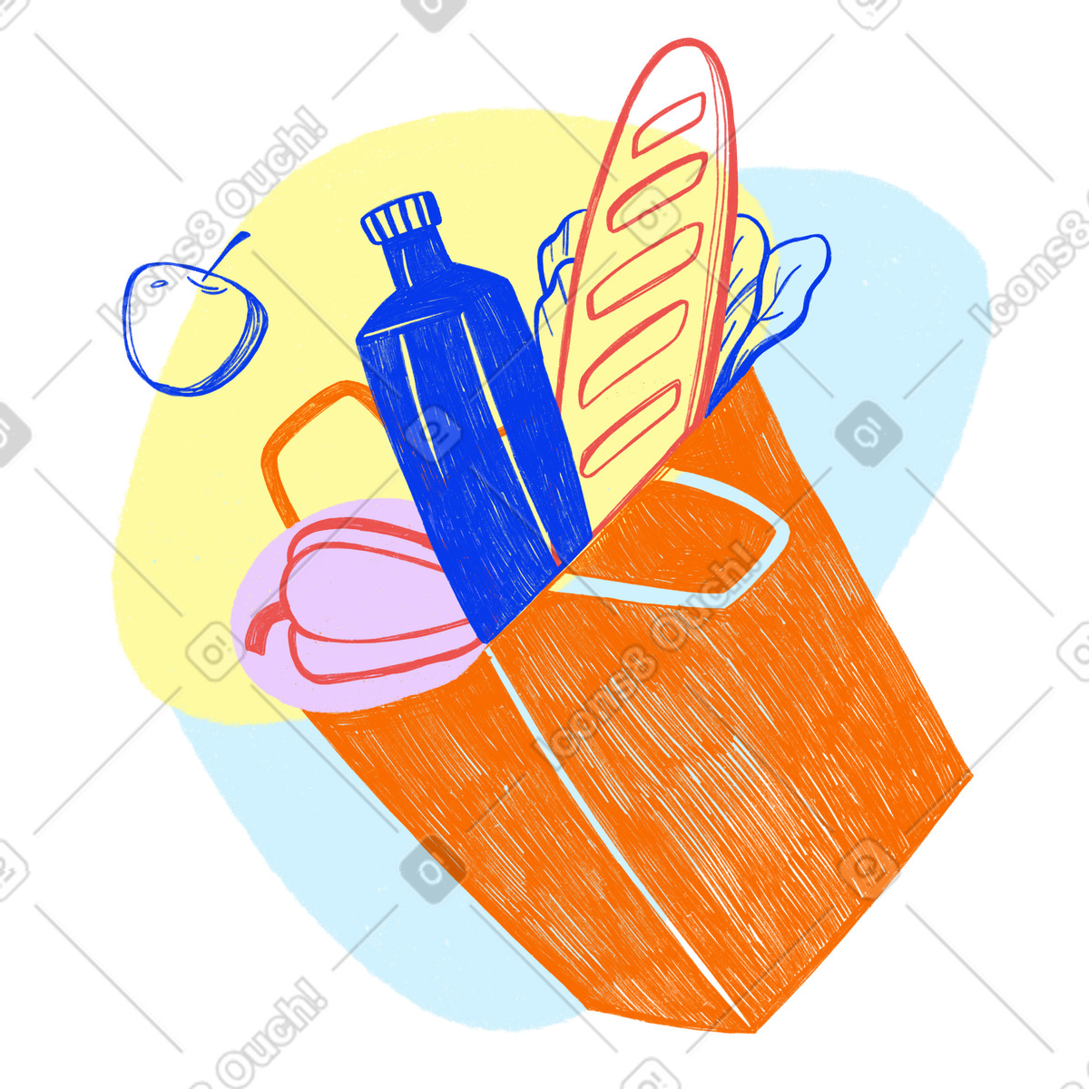 Ilustração de Natural farm products in a kraft bag em no estilo Biro para baixar em PNG, SVG