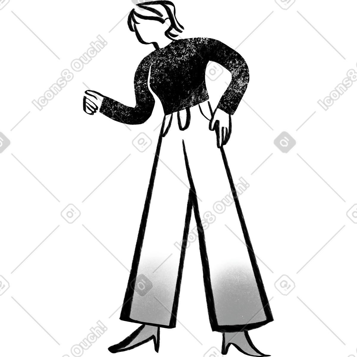 下载 Company 风格的 Black and white woman with short hair looking down 插画，支持 PNG、SVG 格式