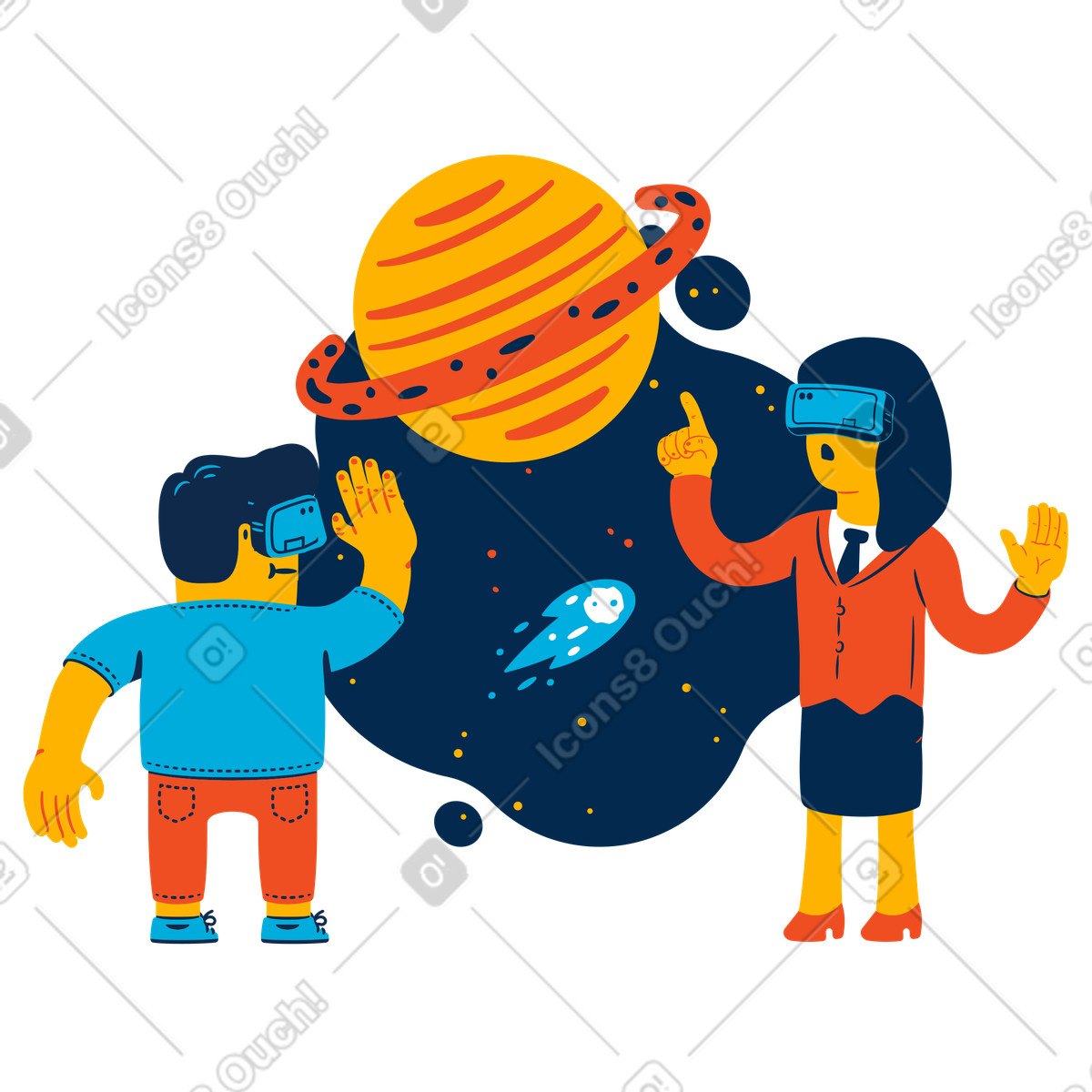Ilustración Realidad virtual espacial en estilo Flame a descargar en PNG y SVG