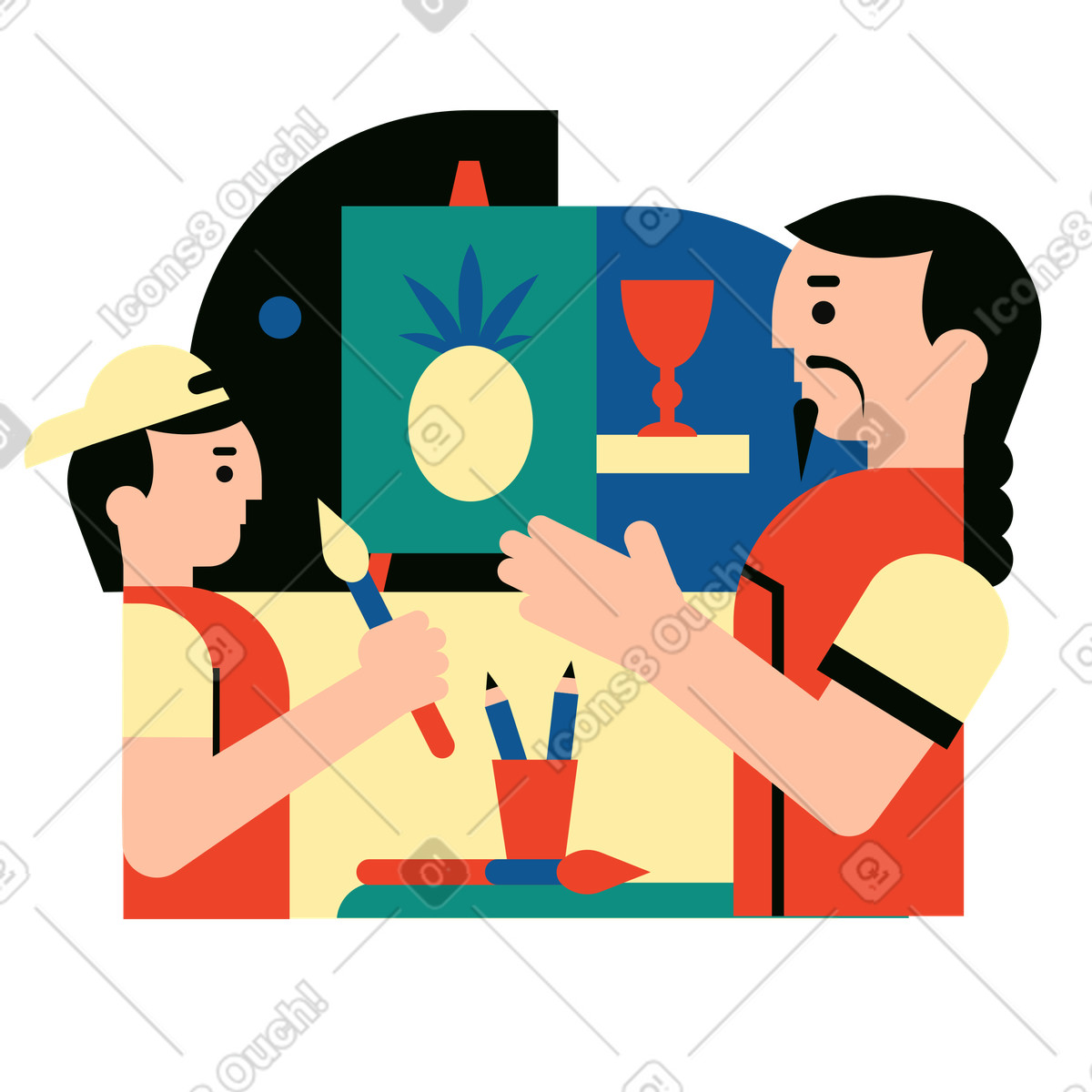 Ilustración Clase en la escuela de arte con el profesor estilo Polar a descargar PNG y SVG
