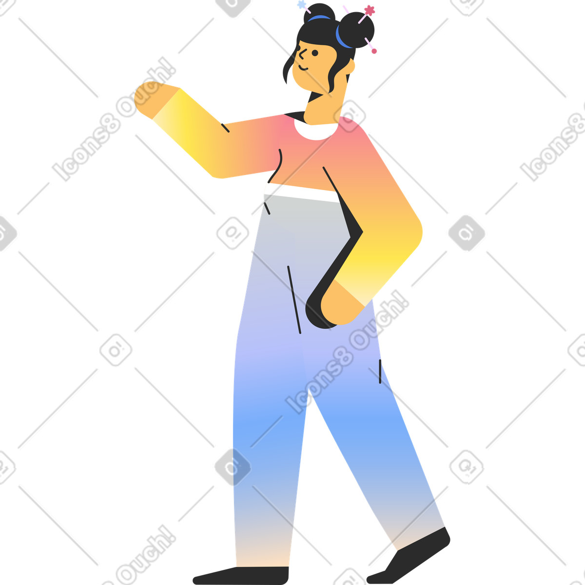 Girl with bun bob hair illustration in Marginalia style download in PNG, SVG