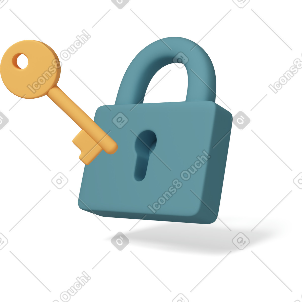 Lock with key-Illustration im 3D Casual life-Stil als Download in PNG, SVG