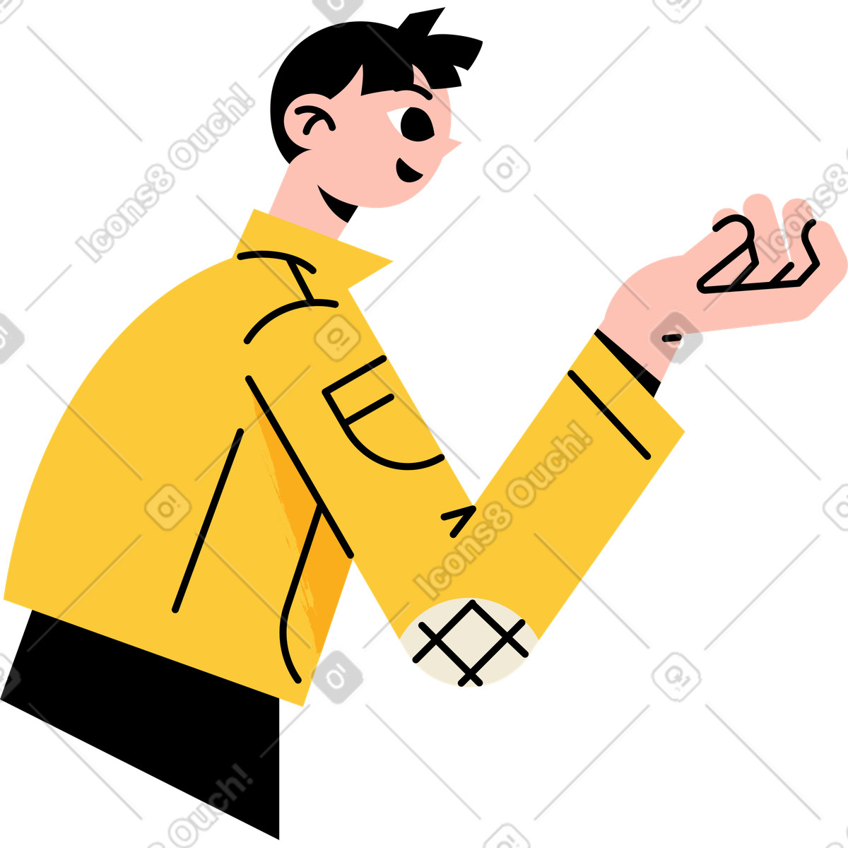 Juicy スタイルの 手を差し伸べる黄色いシャツを着た男 のイラストをPNG、SVG形式でダウンロード