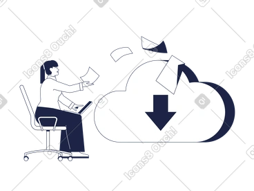 Woman sends documents to cloud storage PNG, SVG