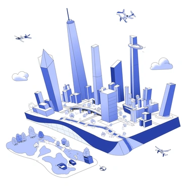 A futuristic cityscape is depicted with towering skyscrapers featuring sleek glass façades and geometric designs. The buildings are interconnected by suspended walkways and hovercraft transportation systems. At the base of the city, there is a clearly marked dip slip fault line that has been incorporated into the urban design with safety measures. Surrounding the fault, there are reinforced structures and advanced monitoring systems. In the foreground, a park area includes various green spaces with smart features, while drones zip through the air, maintaining the city’s infrastructure. The sky is filled with flying vehicles, emphasizing the advanced technological aspect of the city.