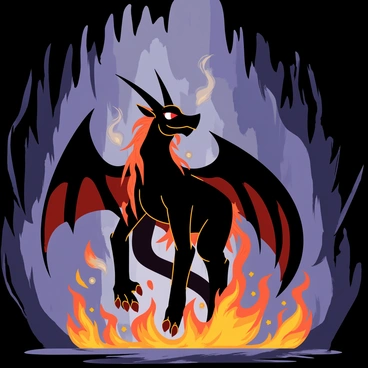 A fearsome Balrog with fiery orange and red flames emanating from its body is emerging from the shadows of a deep cavern. The Balrog has large, menacing horns and glowing red eyes, casting an eerie light in the dark environment. Its massive wings are partially spread, creating a striking silhouette against the rocky walls of the cavern. Shadows loom around, hinting at the depth and vastness of the cave, while flickering flames illuminate sharp stalactites hanging from the ceiling. Smoke and embers swirl in the air, enhancing the sense of danger and power.