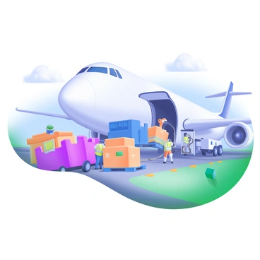 A cargo plane being loaded with pallets of goods on an airport tarmac