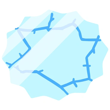 A clear glass ceiling with an intricate pattern of cracks spreading across its surface. The cracks form a web-like design, with sharp, jagged edges and varying lengths. Light filters through the glass, casting soft, fragmented shadows onto the surface below. The background is a muted color to highlight the detailed pattern of the cracks.