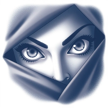 A close-up of a pair of captivating vampire eyes. The eyes have a striking intensity, with sharp, defined features surrounding them. The pupils are narrow, enhancing the mysterious allure. They are peering through dense shadows, which partially obscure the face, creating a sense of intrigue. The shadows are deep and dark, contrasting with the brightness of the eyes, making them stand out even more. The surrounding area is softly blurred, emphasizing the focus on the eyes and their piercing gaze.