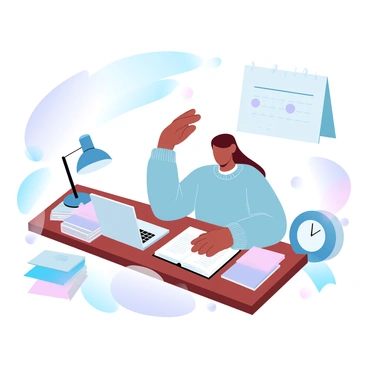 A student sitting at a desk with a worried expression, surrounded by piles of textbooks