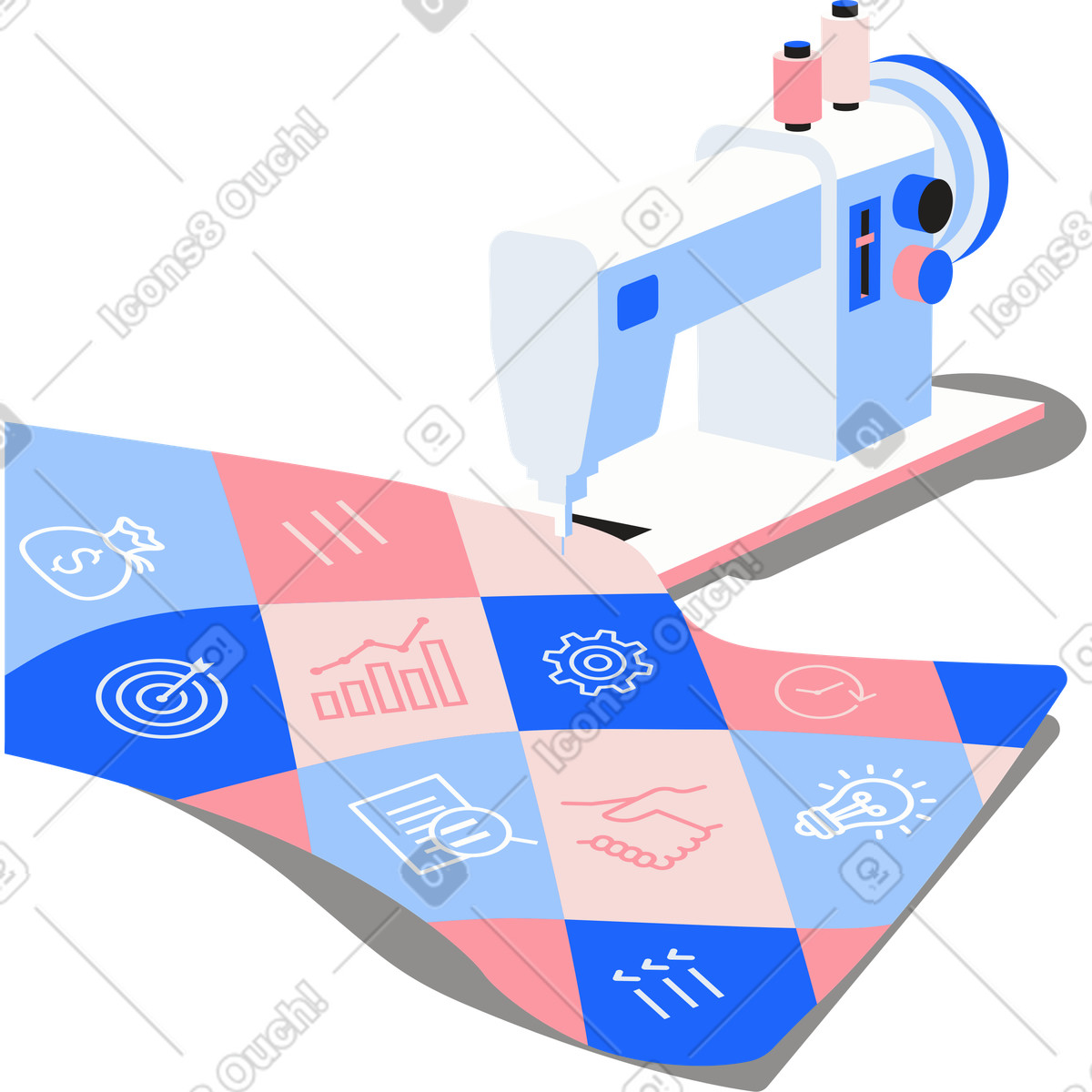 Illustration Machine à coudre et patchwork dans le style Editorial télécharger aux formats PNG, SVG