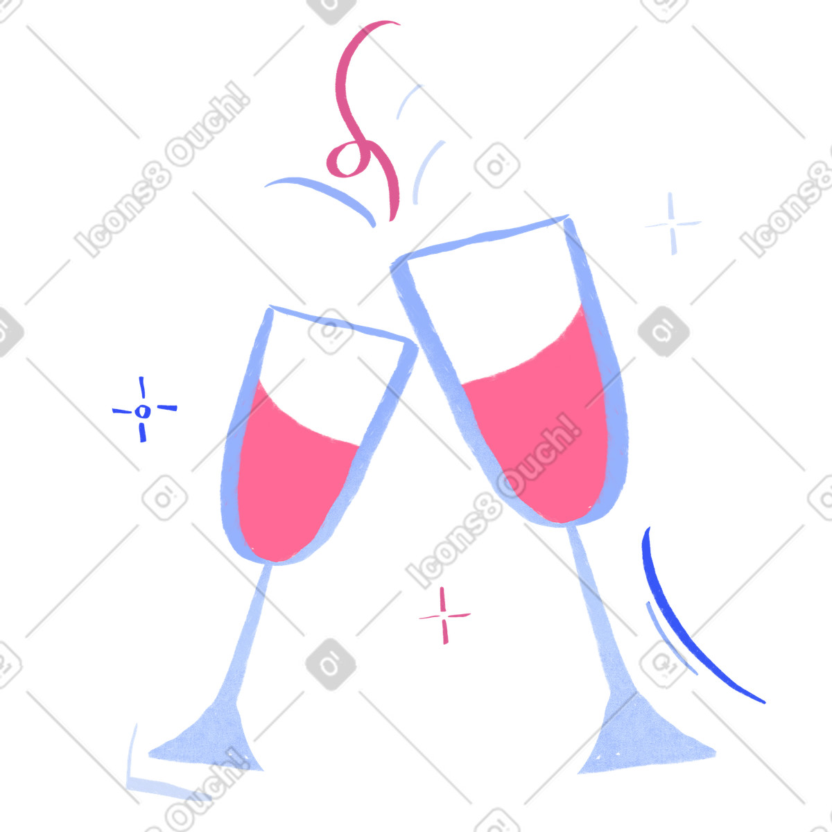 Zwei sektgl&auml;ser mit konfetti-Illustration im Quirky-Stil als Download in PNG, SVG
