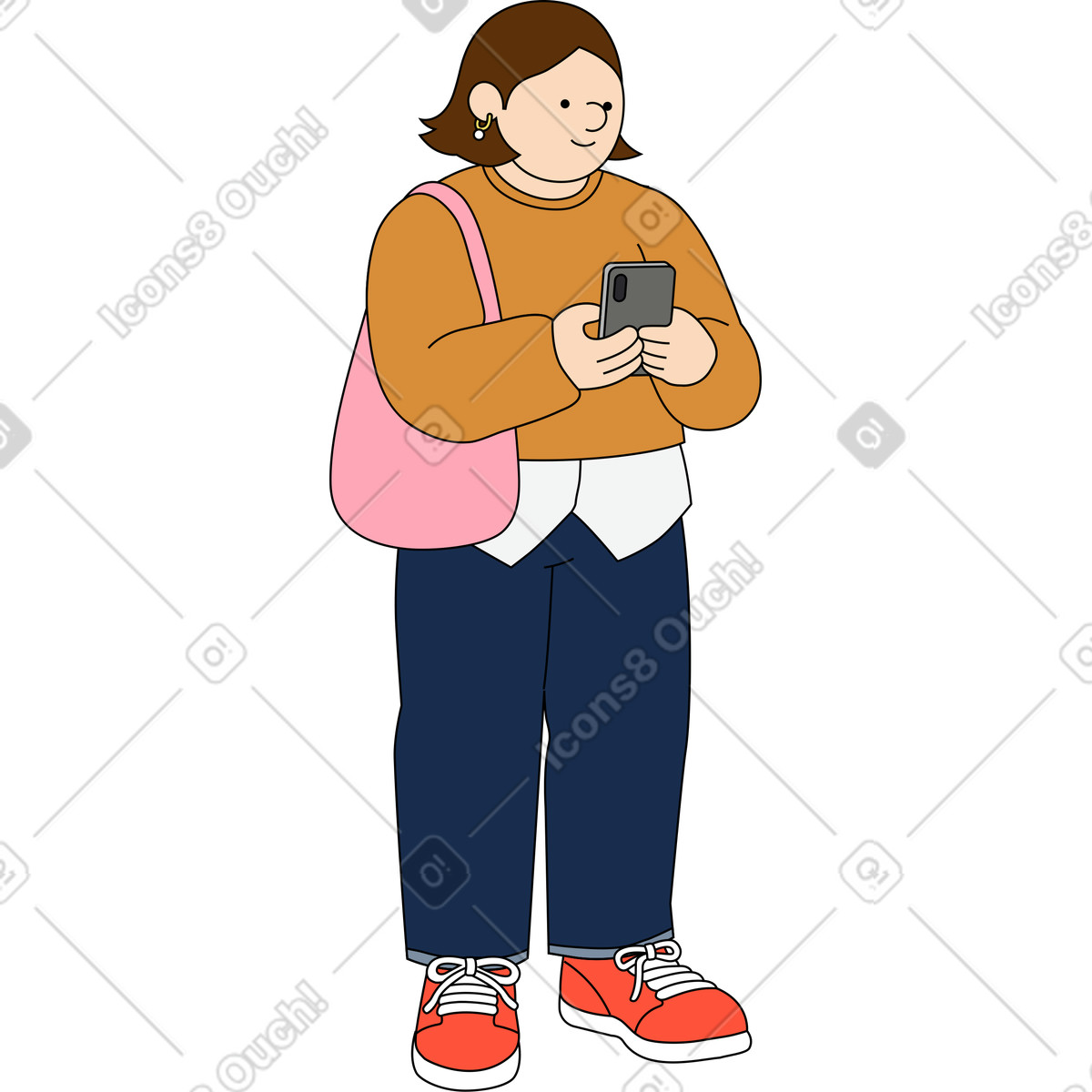 Illustration Femme tenant un smartphone dans le style Kindy à télécharger aux formats PNG, SVG