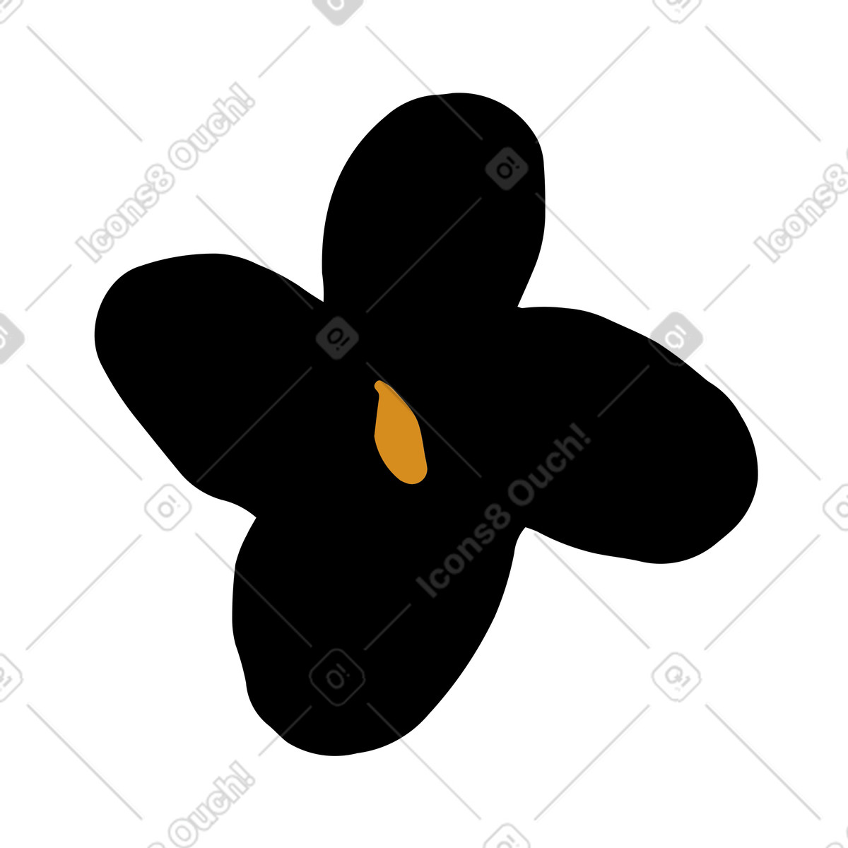 Scandi スタイルの Black flower with four petals のイラストをPNG、SVG形式でダウンロード