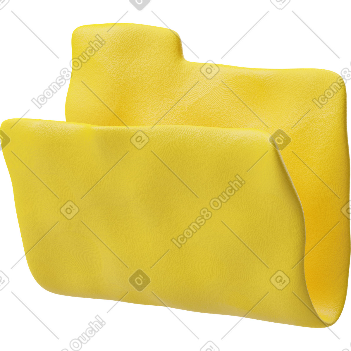 3D Plastilina スタイルの 開いている黄色のフォルダアイコンの4分の3のビュー のイラストをPNG、SVG形式でダウンロード