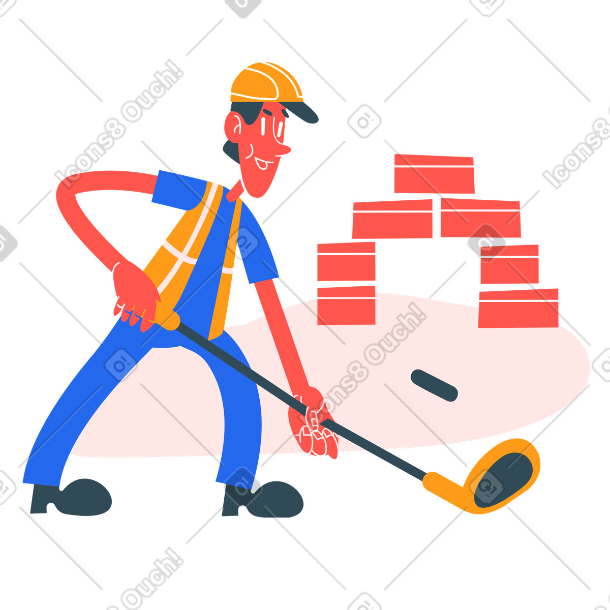 Ilustración Trabajador de la construcción jugando hockey en estilo Kingdom a descargar en PNG y SVG
