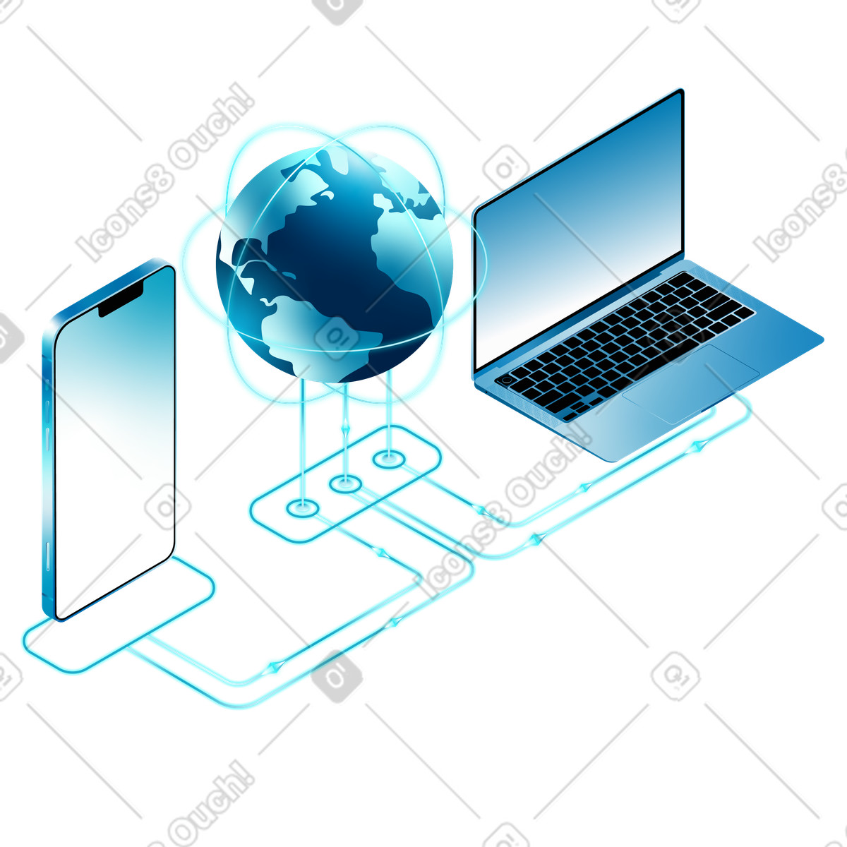 Cloud operation, storage and communication technology, data exchange illustration in PNG, SVG
