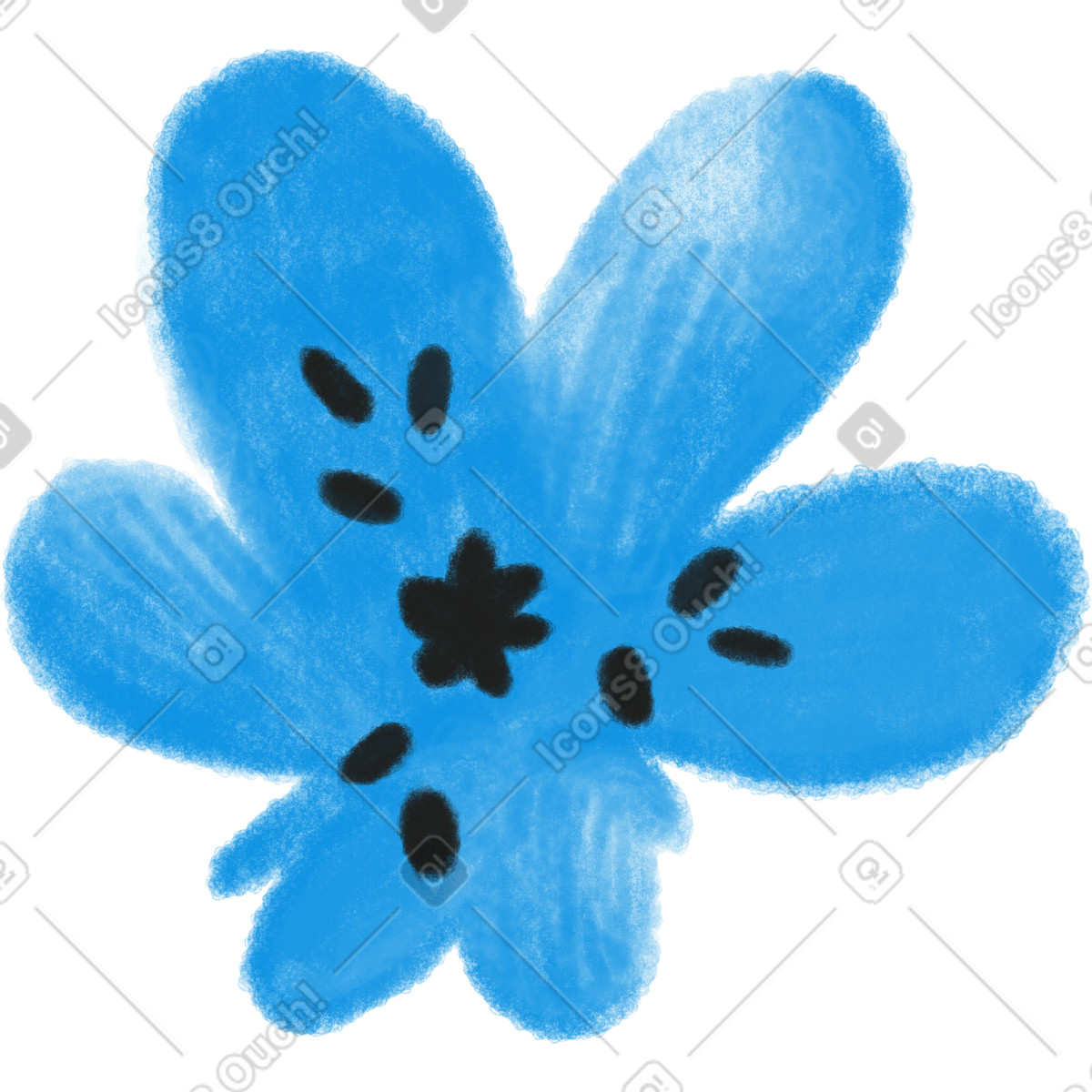 Doodle 스타일의 Blue flower 일러스트레이션 PNG, SVG 다운로드