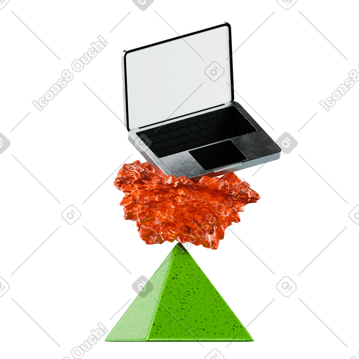 Laptop-modell über kristallstein und pyramide-Illustration im 3D Platforms-Stil als Download in PNG, SVG