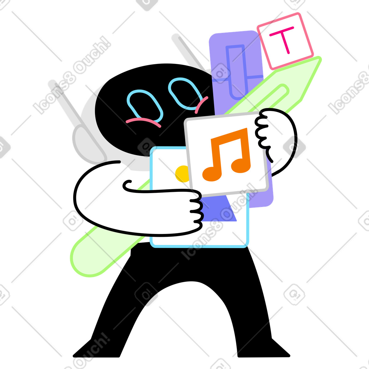 Intelligenza artificiale coinvolta nel processo creativo illustrazione in stile Giggle scarica in PNG, SVG