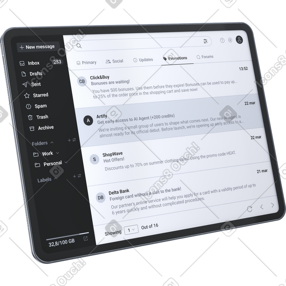 Email management dashboard, web mail interface, business communication platform illustrazione in stile 3D Pro scarica in PNG, SVG