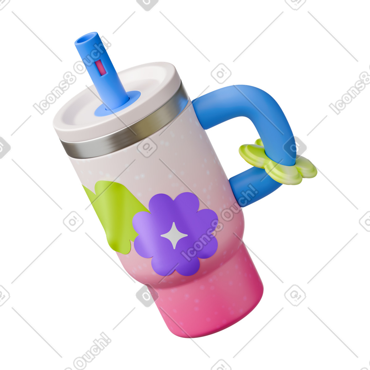 Tumbler with stickers illustration in 3D Stickle style download in PNG, SVG