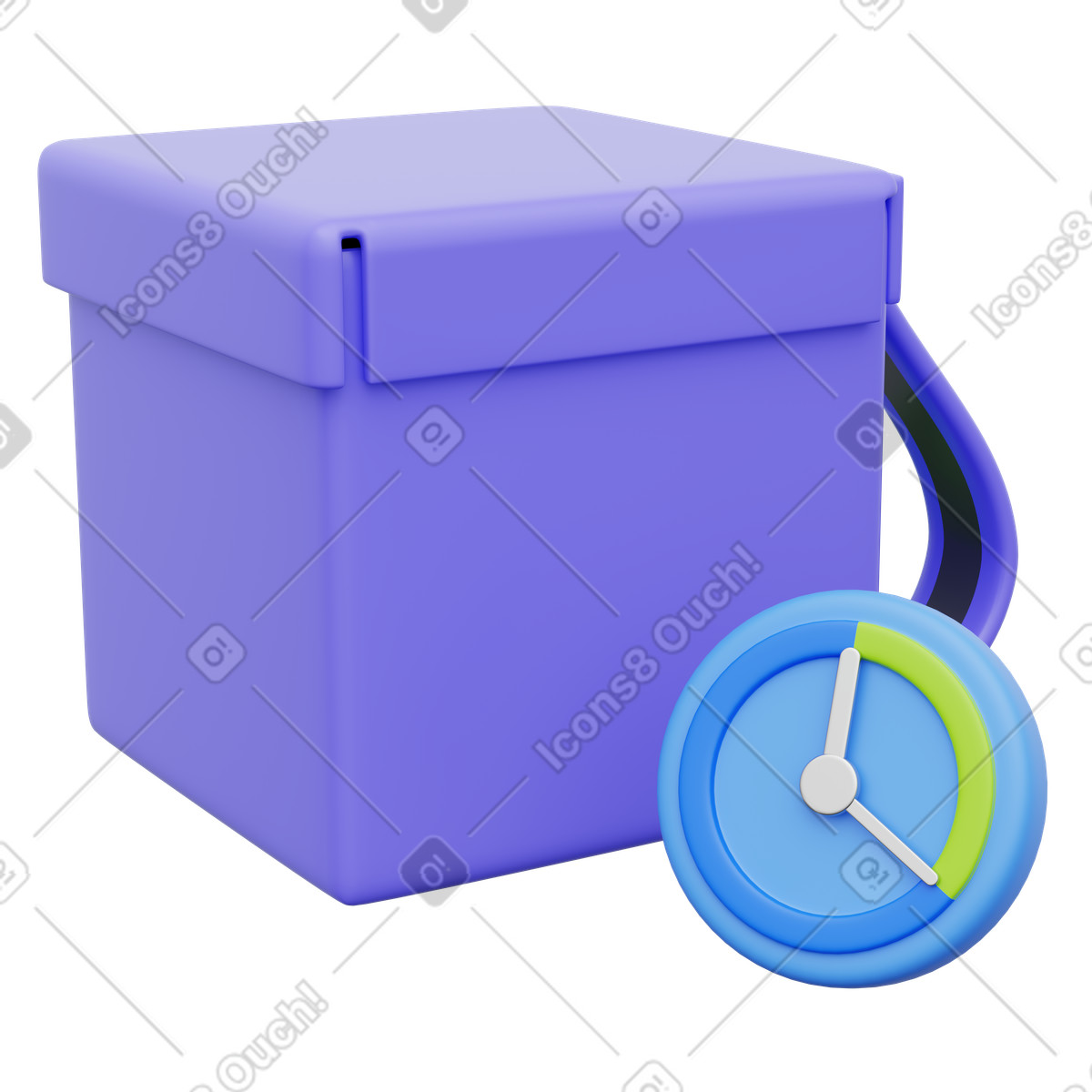 Ilustración Delivery box with clock symbolizing scheduled package arrival and deadlines en estilo 3D Playful a descargar en PNG y SVG