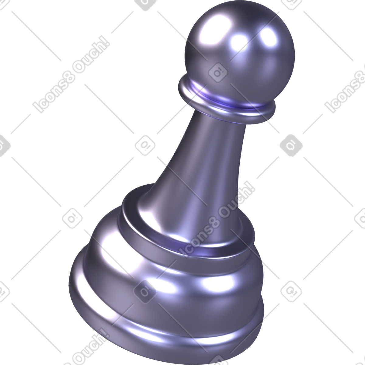 Metallic chess pawn piece, board game strategy and competition illustration in 3D Boost style download in PNG, SVG