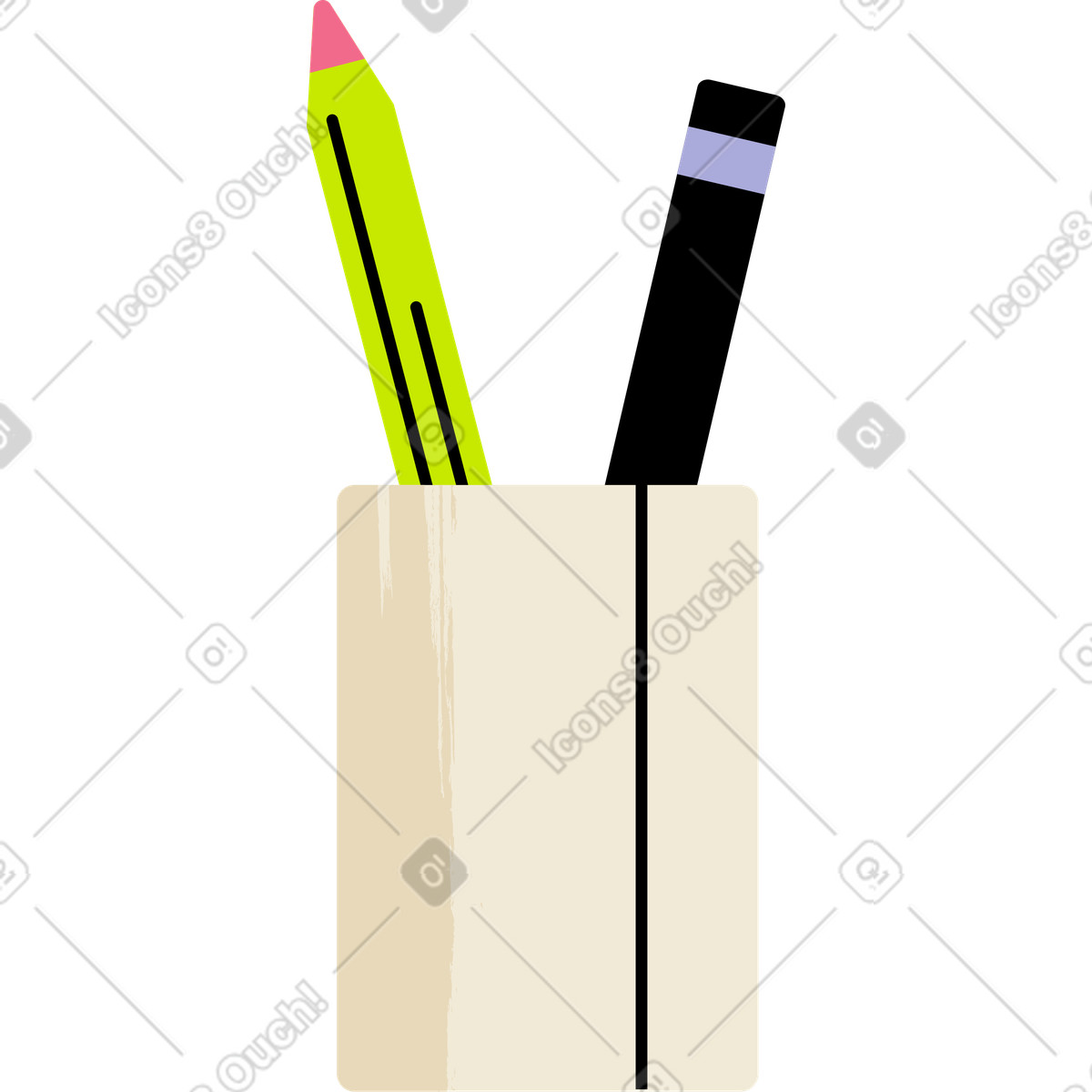 Beige glass with two pencils illustration in Juicy style download in PNG, SVG