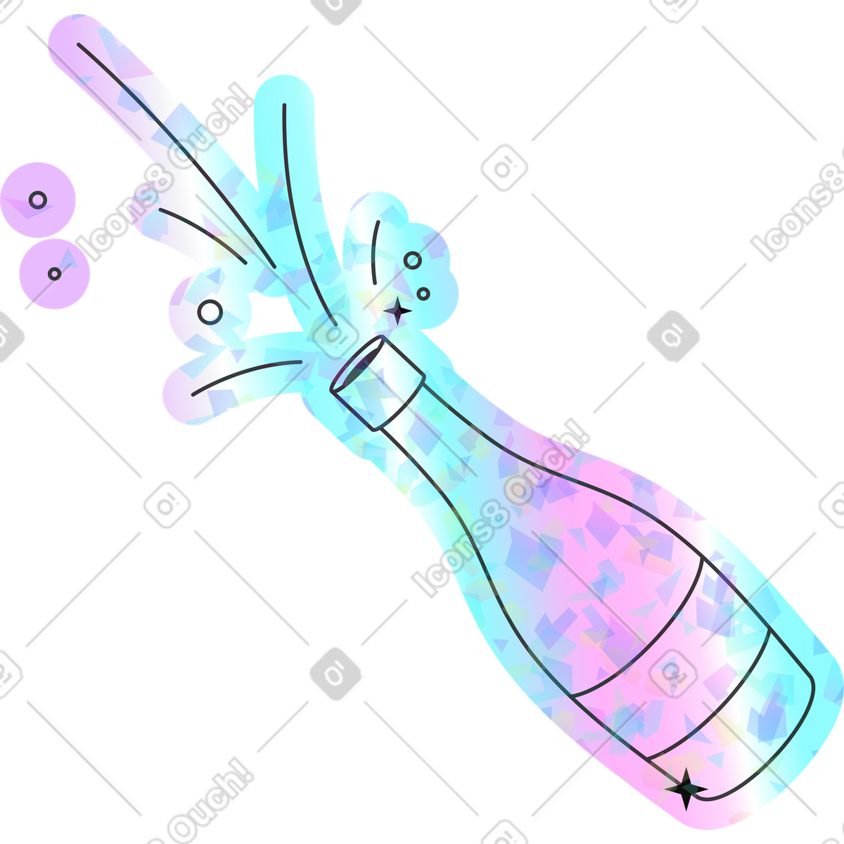 Champagne illustrazione in stile Holostickers scarica in PNG, SVG