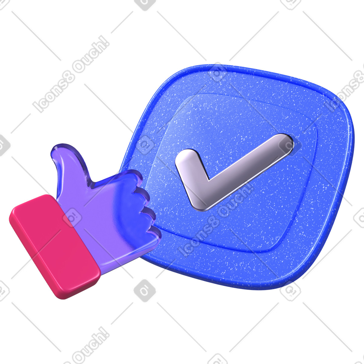 Ilustração de Marca seleção e sinal polegar para cima em no estilo 3D Boost baixar em PNG, SVG