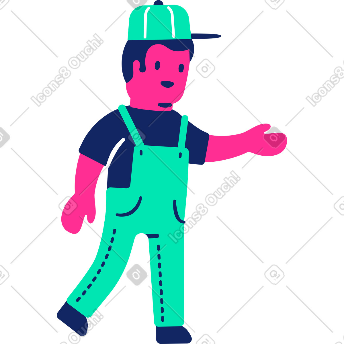 Cyborg スタイルの Delivery worker man in cap jumpsuit のイラストをPNG、SVG形式でダウンロード