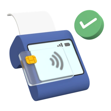 A payment terminal with a card and checkmark - 3D Grid style illustration