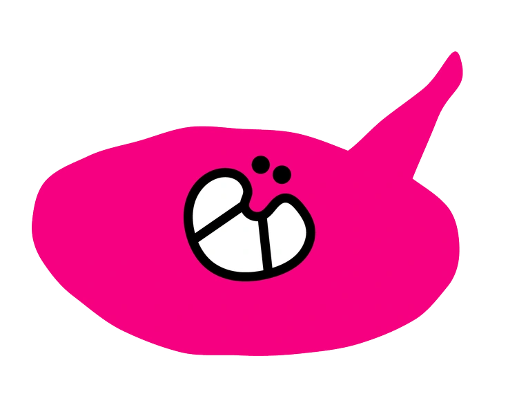 A pink blob with a big smiling face - Giggle style illustration