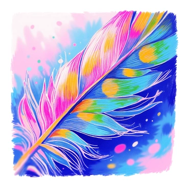 A close-up of an exotic feather, decorated with intricate patterns and vibrant colors.