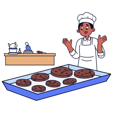 A tray of cookies burnt to a crisp with a baker looking on in horror