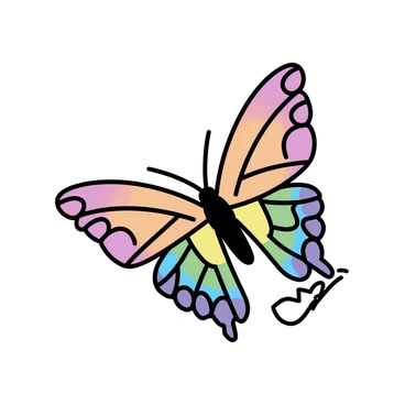 A papillon butterfly perched on a delicate leaf. Its wings are spread wide, showcasing a vibrant display that shimmers in all the colors of the rainbow. The intricate patterns on the wings feature bold outlines and vivid hues, with shades of red, orange, yellow, green, blue, indigo, and violet blending seamlessly into one another. The body of the butterfly is slender and black, providing a striking contrast to the colorful wings. The setting is minimalistic, focusing solely on the butterfly and the leaf.