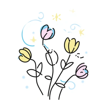 A collection of delicate flowers, each petal detailed and luminous, drifting gracefully through a misty environment. The background features soft, swirling clouds of mist that envelop the scene, enhancing the flowers' ethereal quality. Light filters through the mist, creating a gentle glow around the flowers, highlighting their vibrant colors and intricate shapes. The flowers appear to sway gently as if caught in a soft breeze, adding a dynamic element to the tranquil atmosphere.
